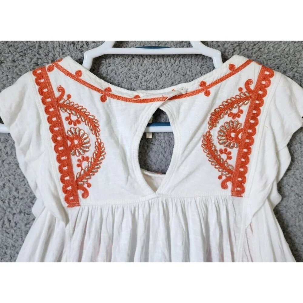 Free People Women's Dos‎ Segundos Embroidered Cap Sleeve Top Elastic Waist Sz M